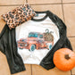 Fall Distressed Truck with Leopard Pumpkin - Black/White Raglan - Southern Grace Creations