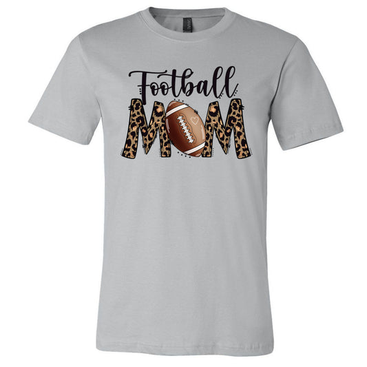 Football Mom Leopard Letters - Silver Shortsleeves Tee - Southern Grace Creations