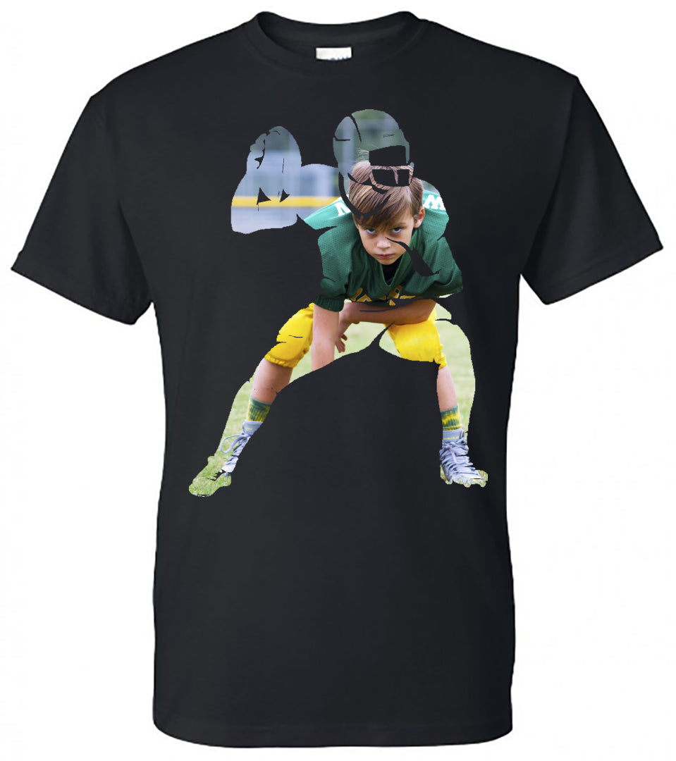 Football Player Throwing Ball Silhouette with Photo - Black Short Sleeve Tee - Southern Grace Creations