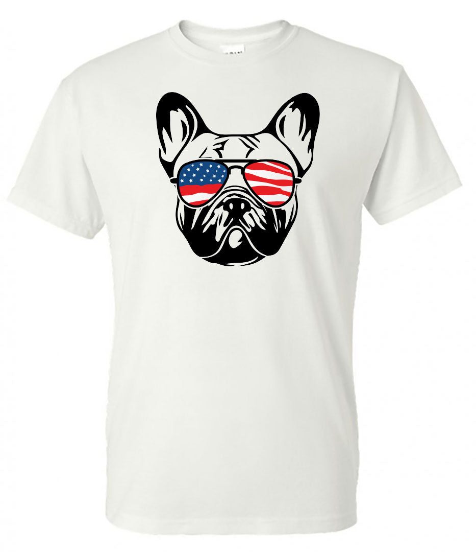 French Bulldog with Flag Bandana & Glasses Tee - Southern Grace Creations