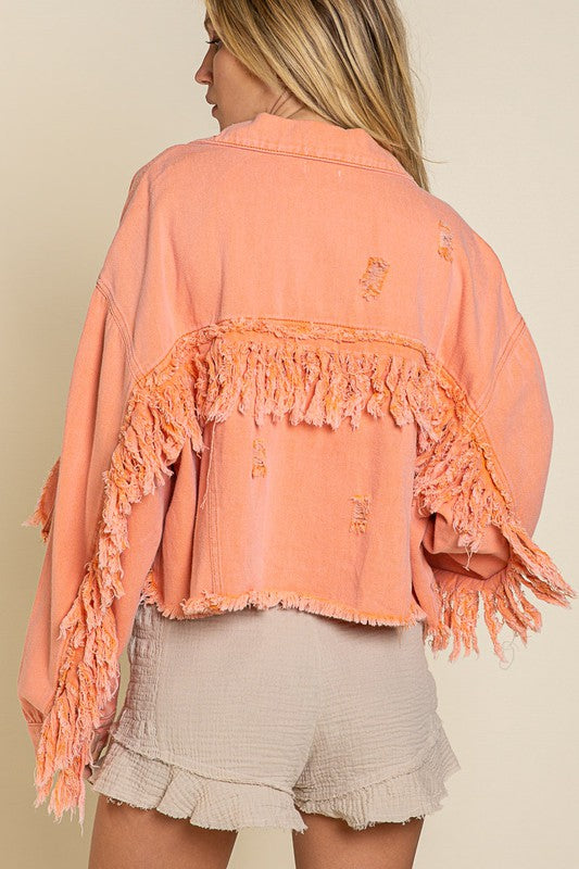 Fringe Distressed Crop Denim Jacket - Southern Grace Creations