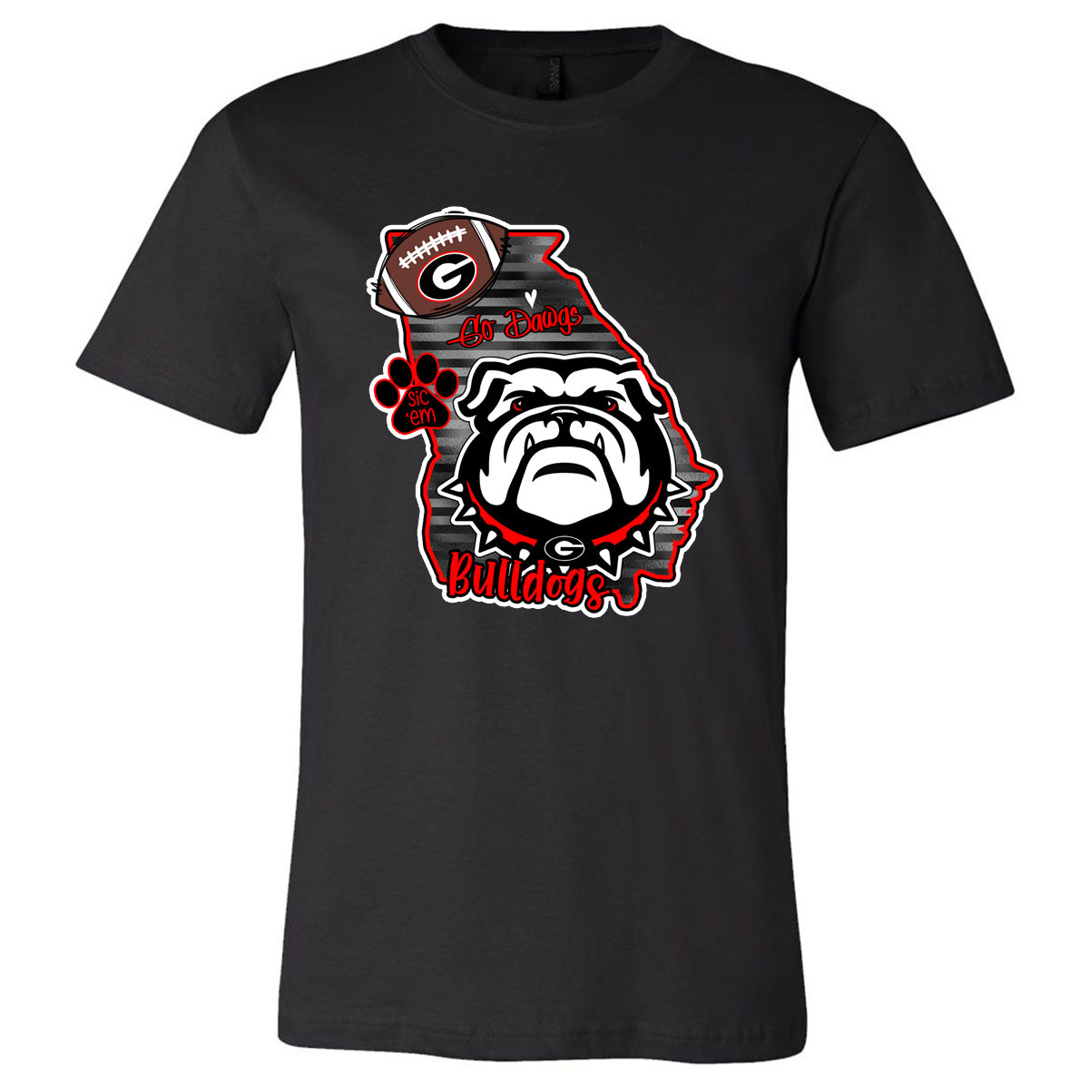 Georgia Bulldogs Football State - Black Tee - Southern Grace Creations