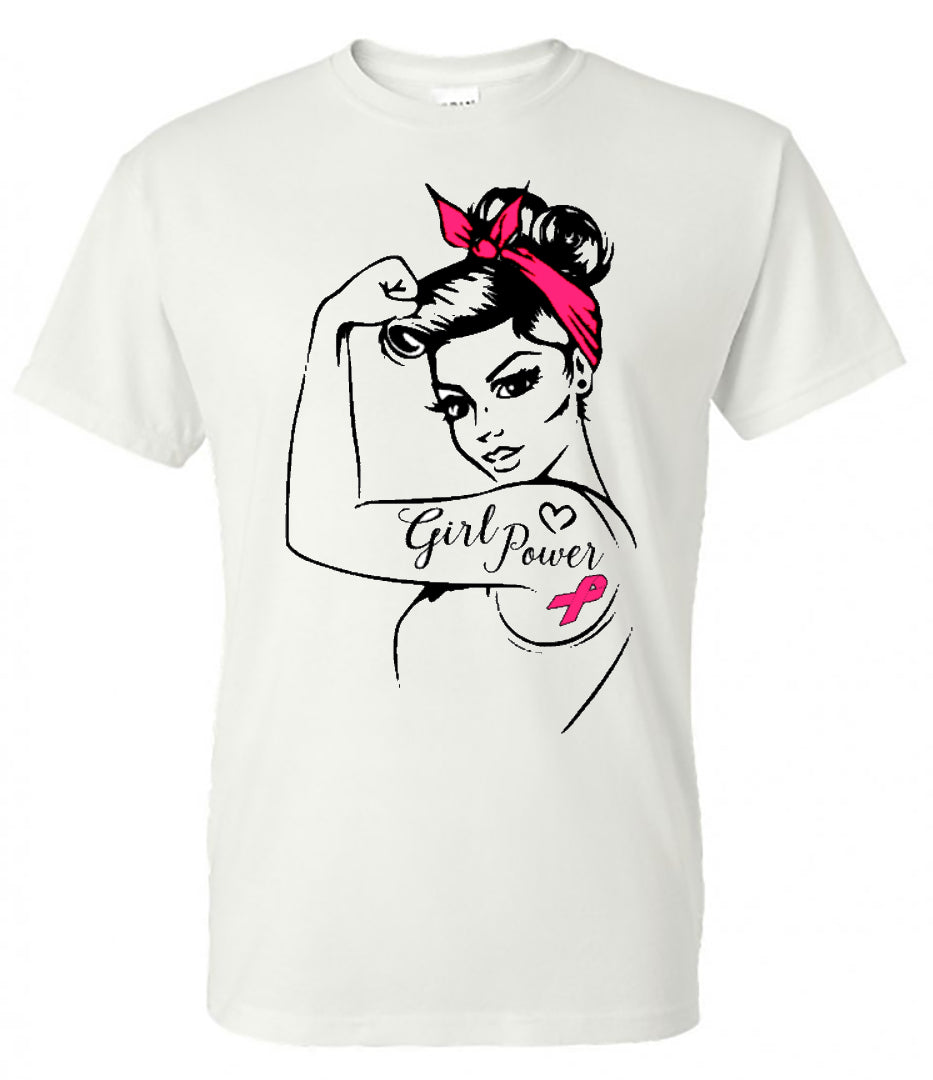 Girl Power - Breast Cancer - White Short-Sleeve Tee - Southern Grace Creations