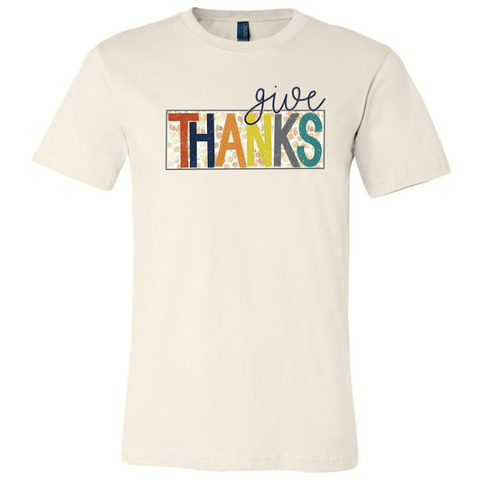 Give Thanks Floral Box - Natural Tee - Southern Grace Creations