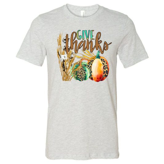 Give Thanks Wheat Cotton Pumpkins - Ash Tee - Southern Grace Creations