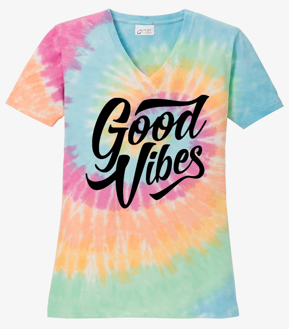Good Vibes Cursive - Pastel Rainbow Tie Dye - Southern Grace Creations