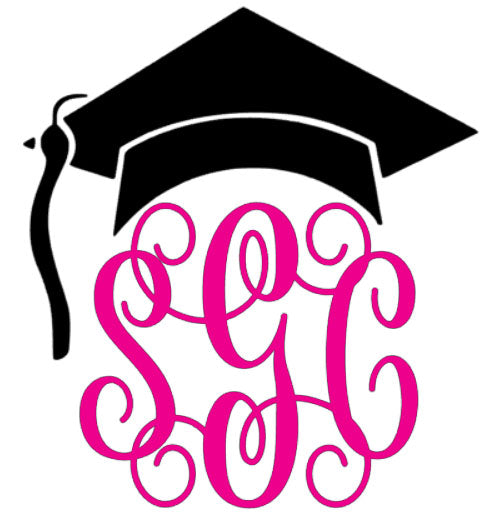 Graduation Cap Monogram Decal - Southern Grace Creations