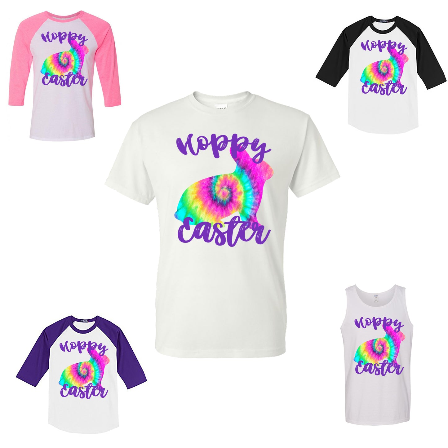 HOPPY EASTER WITH TIE DYE BUNNY SHIRT - Southern Grace Creations