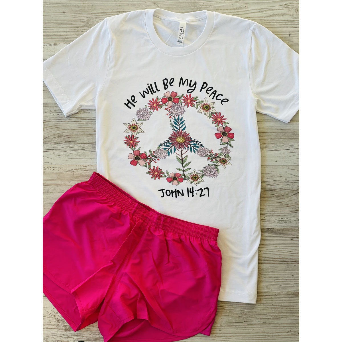 He Will Be My Peace Set (White Tee/Pink Shorts) - Southern Grace Creations