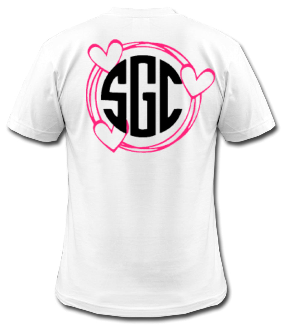 Heart String Circle Monogram (Left Chest) - White Short-Sleeve Tee - Southern Grace Creations
