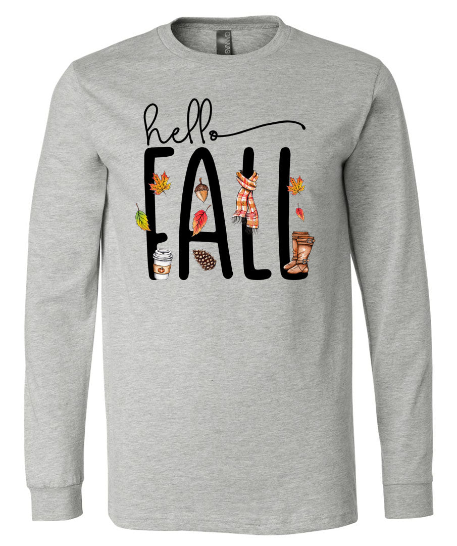 Hello Fall - Athletic Heather Short/Long Sleeve Tee - Southern Grace Creations