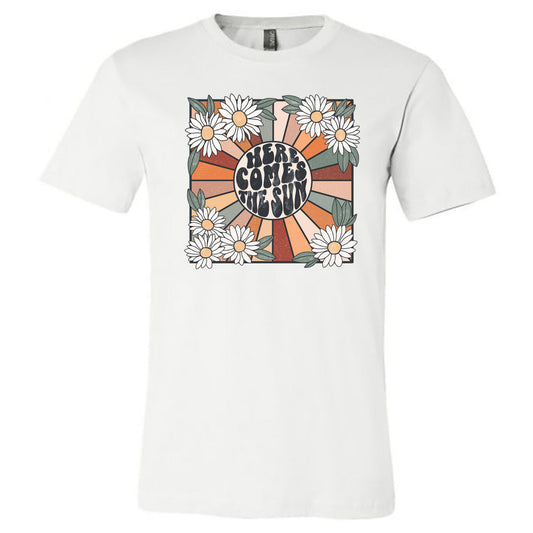 Here Comes The Sun - White Short Sleeves Tee - Southern Grace Creations
