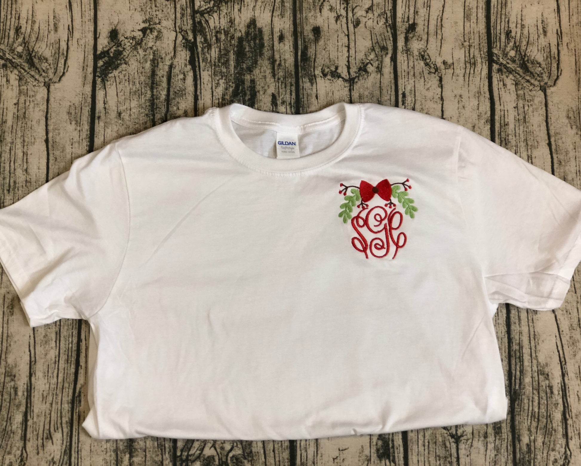 Holly Bow Monogram Shirt - White - Southern Grace Creations