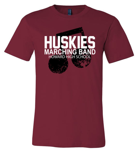 Howard - Huskies Marching Band with Music Note Background - Cardinal Short Sleeves Tee - Southern Grace Creations