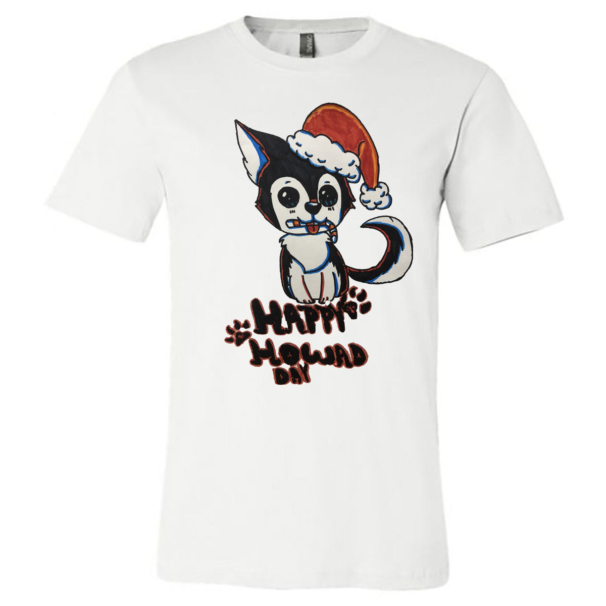Howard - Husky Puppy with Santa Hat Painting - White (Tee/Hoodie/Sweatshirt) - Southern Grace Creations