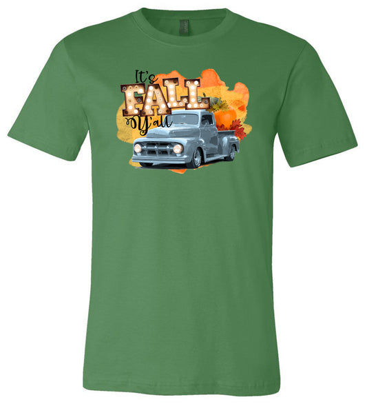 It's Fall Y'all Blue Truck - Leaf Short Sleeve Tee - Southern Grace Creations