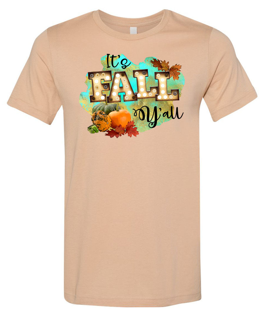 It's Fall Y'all Marquee - Sand Dune Short/Long Sleeve Tee - Southern Grace Creations