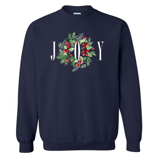 JOY Modern Wreath - Navy Sweatshirt - Southern Grace Creations