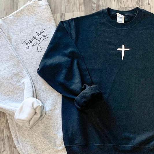 Jesus Has My Back Sweatshirt - Black - Southern Grace Creations