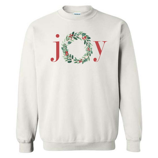 Joy Wreath - White Sweatshirt - Southern Grace Creations