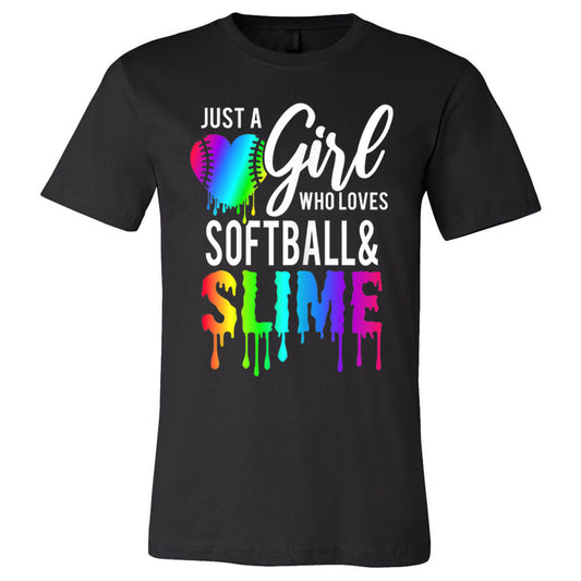 Just A Girl Who Loves Softball And Slime - Black Tee - Southern Grace Creations