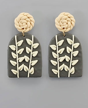Leaf Arch Clay Earrings (Gray) - Southern Grace Creations