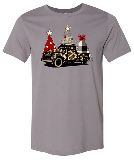 Leopard Christmas Truck Trees - Storm Short/Long Sleeve Tee - Southern Grace Creations