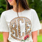 Leopard Print Circle Monogram with Flowers - Natural Color TEE - Southern Grace Creations