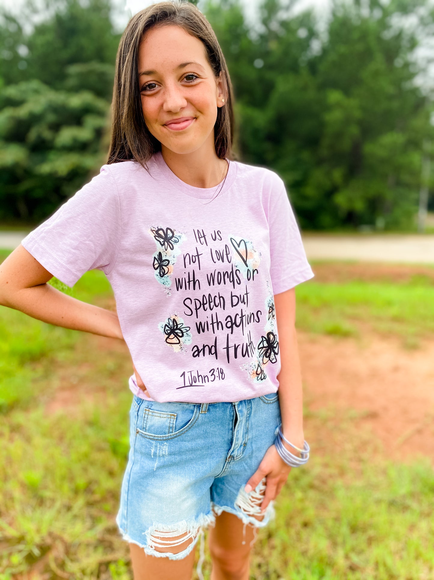 Let Us Not Love With Words Tee - Lilac - Southern Grace Creations