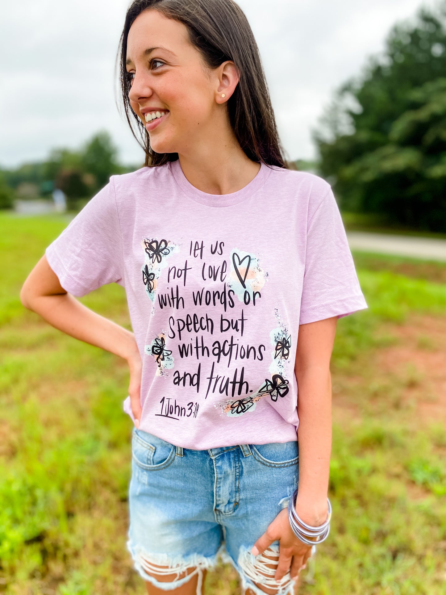 Let Us Not Love With Words Tee - Lilac - Southern Grace Creations