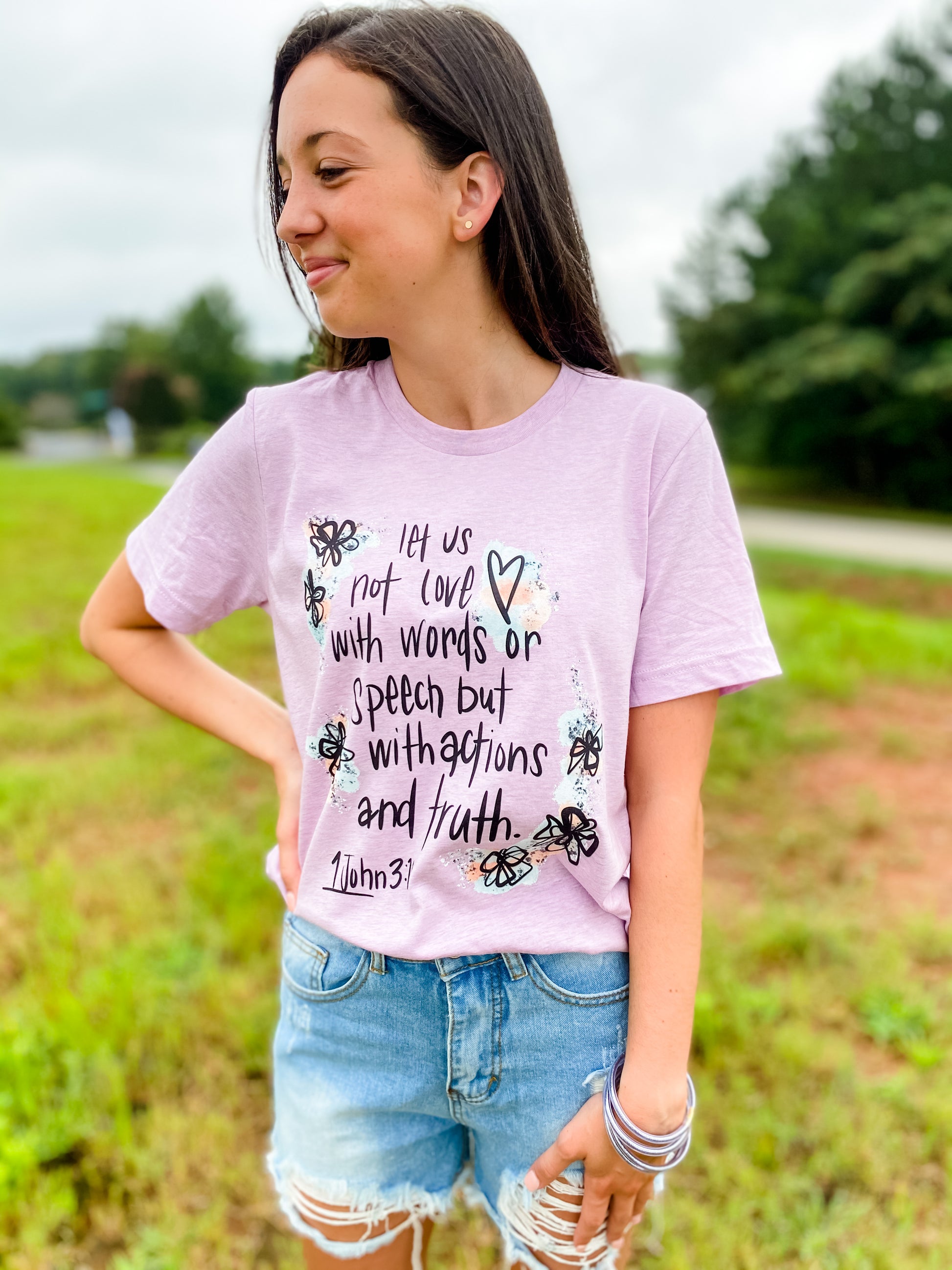 Let Us Not Love With Words Tee - Lilac - Southern Grace Creations