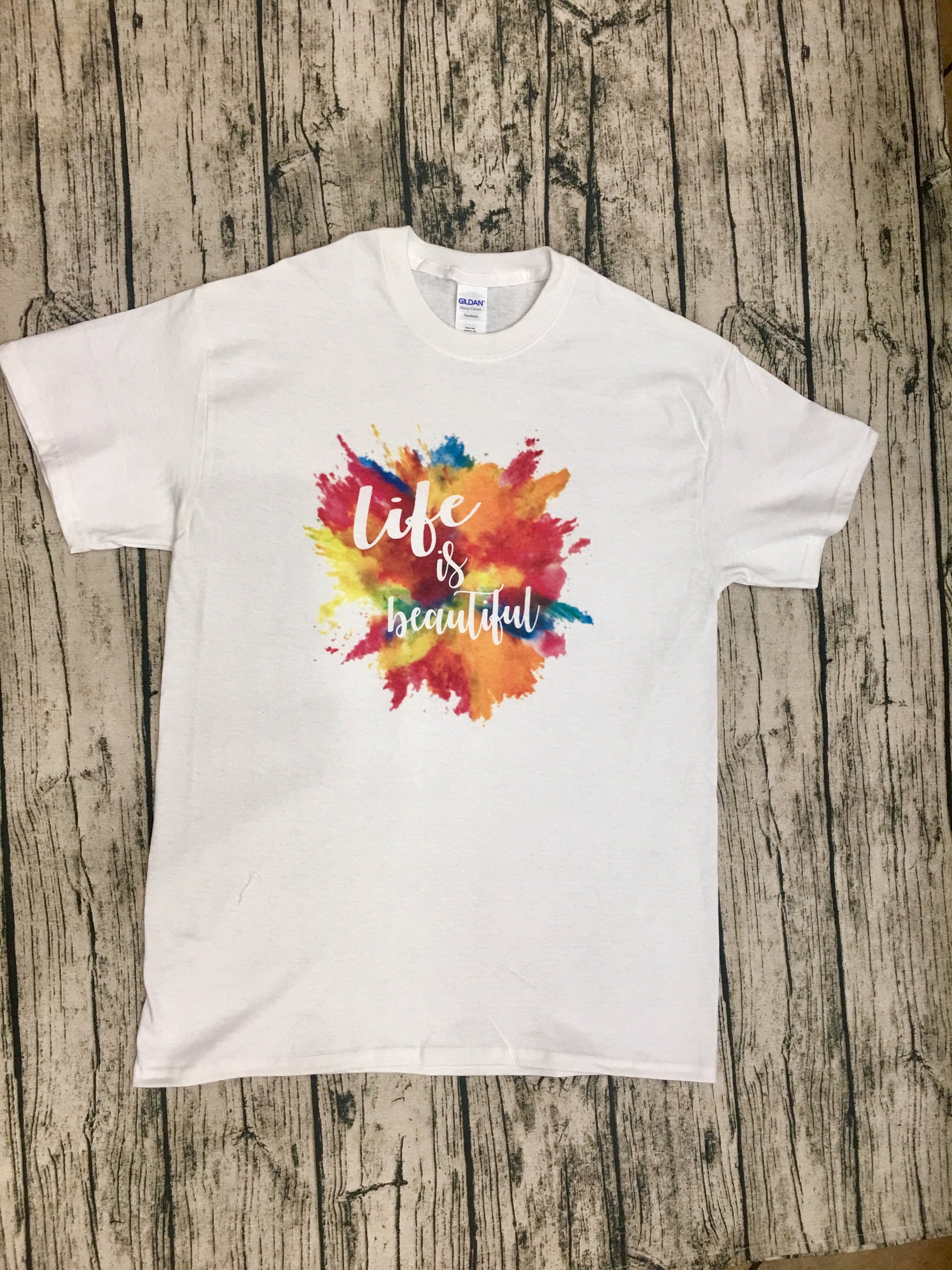 “Life is beautiful” - White Short Sleeve Tee - Southern Grace Creations