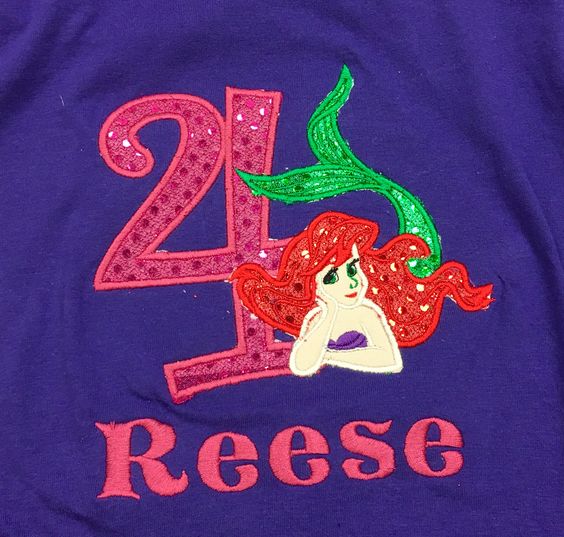 Little Mermaid Inspired Applique Birthday Shirt - Southern Grace Creations