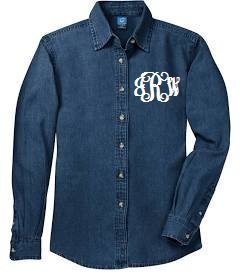 Long Sleeve Denim with Embroidered Monogram - Southern Grace Creations