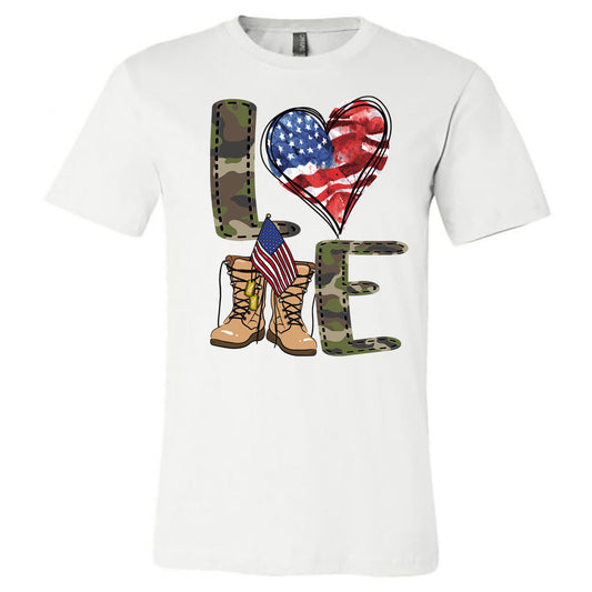 Love Camo Boots & Heart - White Tee - Southern Grace Creations