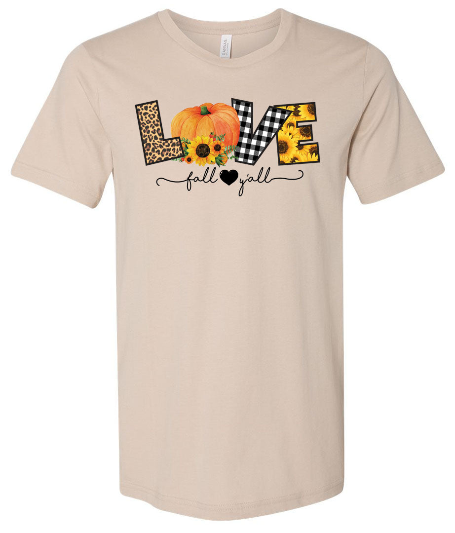 Love Fall Y'all - Tan Short/Long Sleeve Tee - Southern Grace Creations