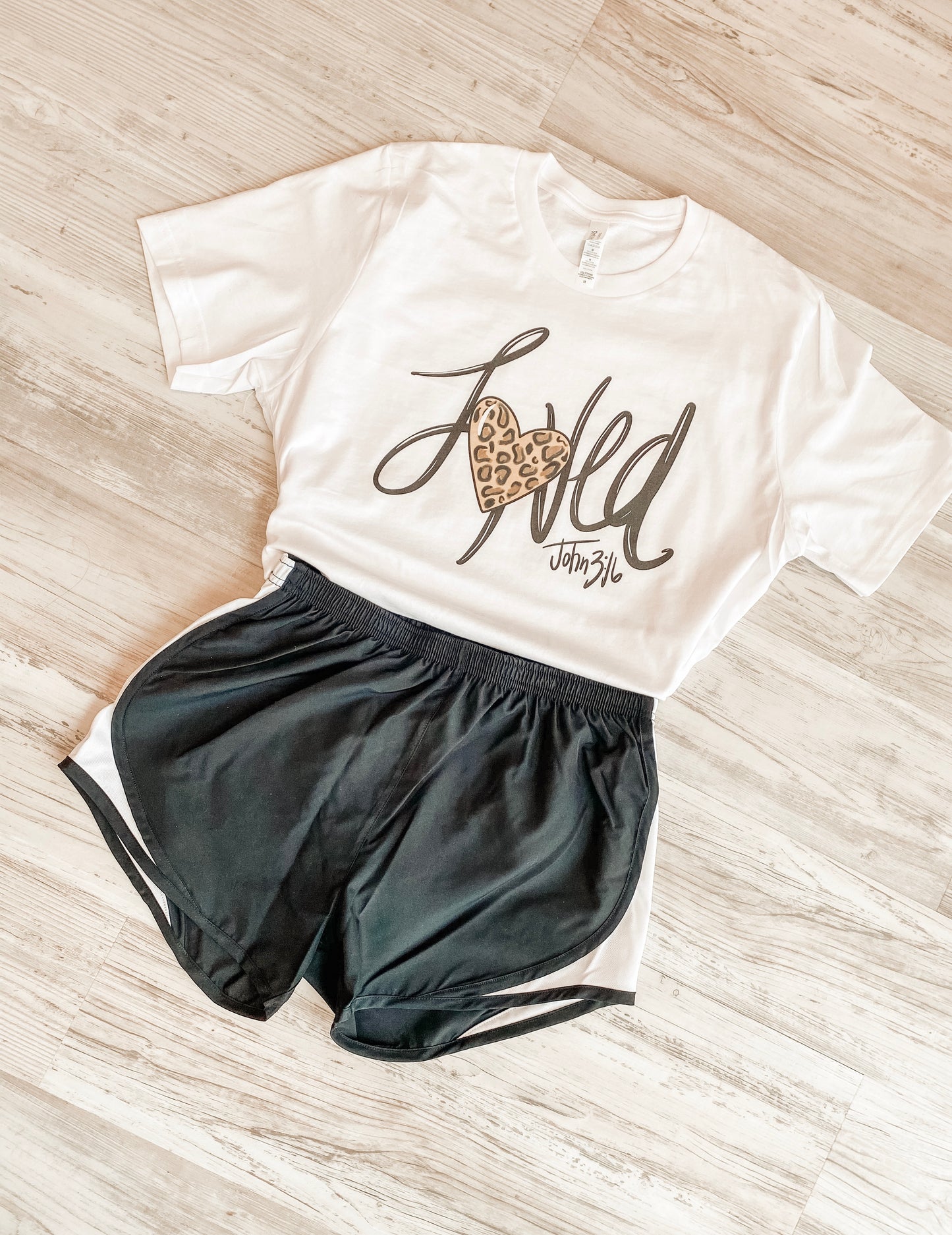 Loved Top with Athletic Shorts (White Tee/Black Shorts) - Southern Grace Creations