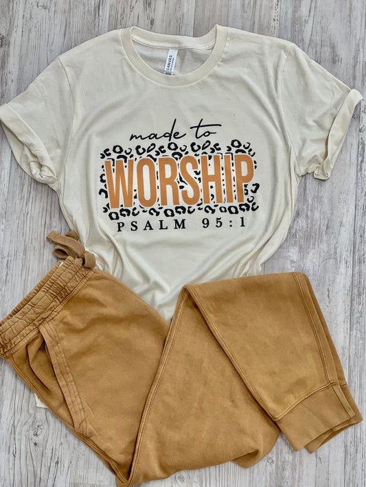 MADE TO WORSHIP SET  Leopard background with LANE 7 Vintage wash joggers - Southern Grace Creations