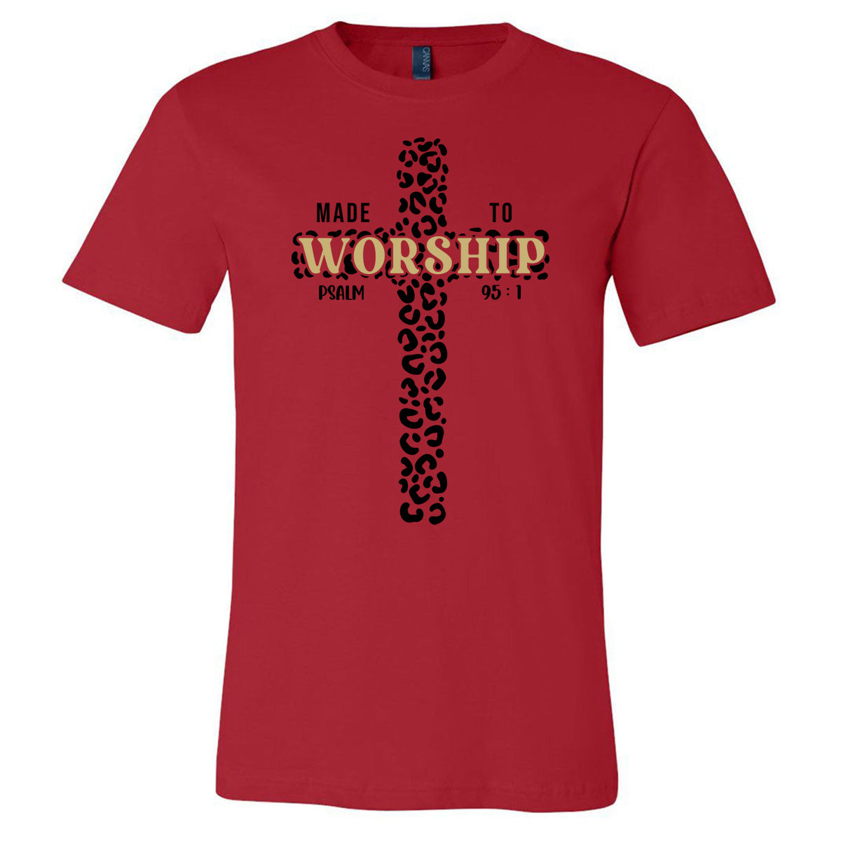 Made To Worship Leopard Cross - Red Tee - Southern Grace Creations