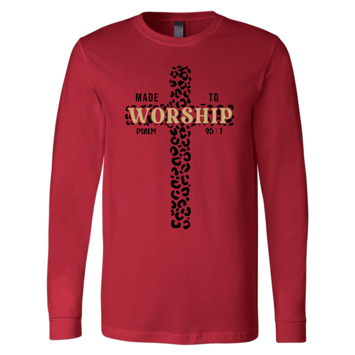 Made To Worship Leopard Cross - Red Tee - Southern Grace Creations