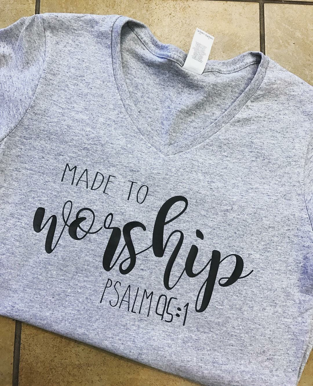 “Made To Worship” Psalm 95:1 - Sport Grey V-Neck Tee - Southern Grace Creations