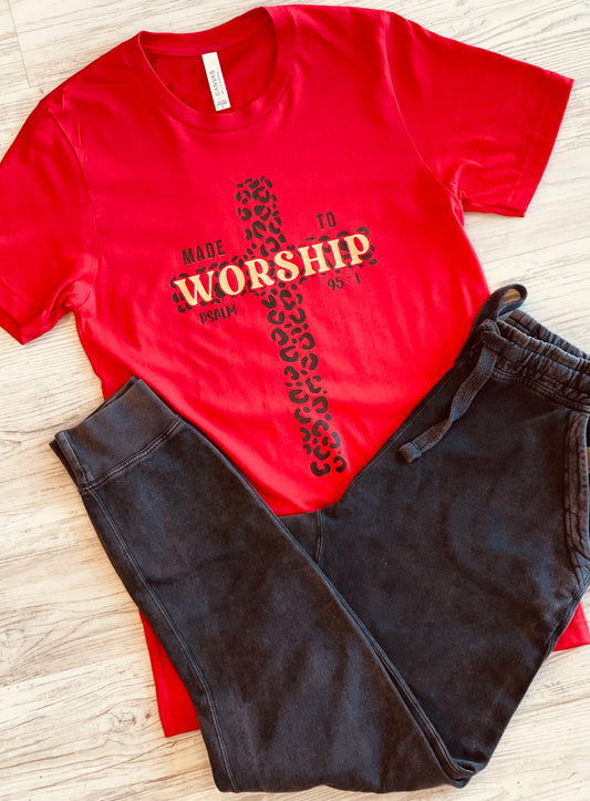 Made to Worship Leopard cross SET with Vintage wash joggers - Southern Grace Creations