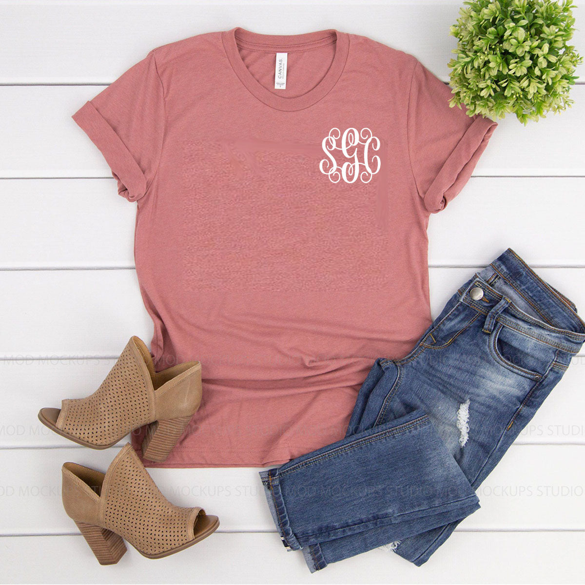 Mauve Monogrammed (Left Chest) Short Sleeve Tee - Southern Grace Creations