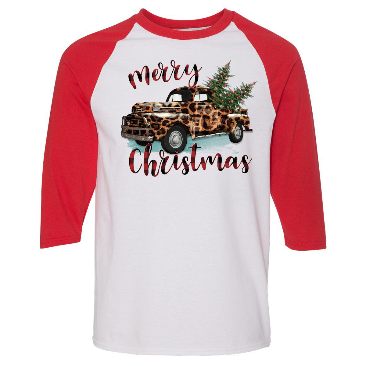 Merry Christmas Leopard Truck Tee - Southern Grace Creations