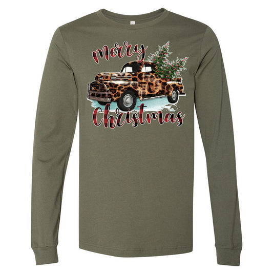 Merry Christmas Leopard Truck Tee - Southern Grace Creations