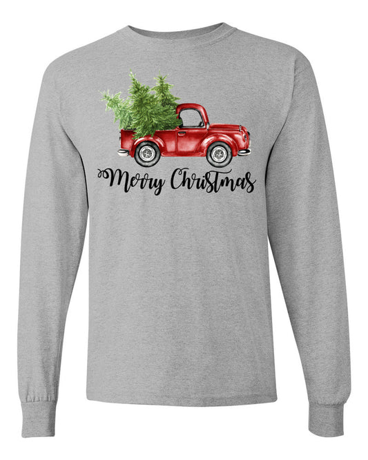 "Merry Christmas" Vintage Truck - Grey Long Sleeves - Southern Grace Creations