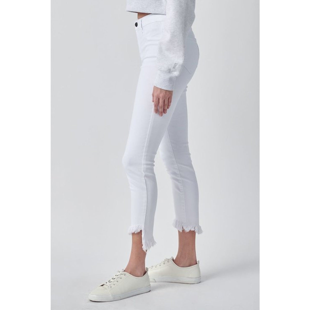 Mid Rise Crop Skinny Jeans with Frey Hem - White - Southern Grace Creations