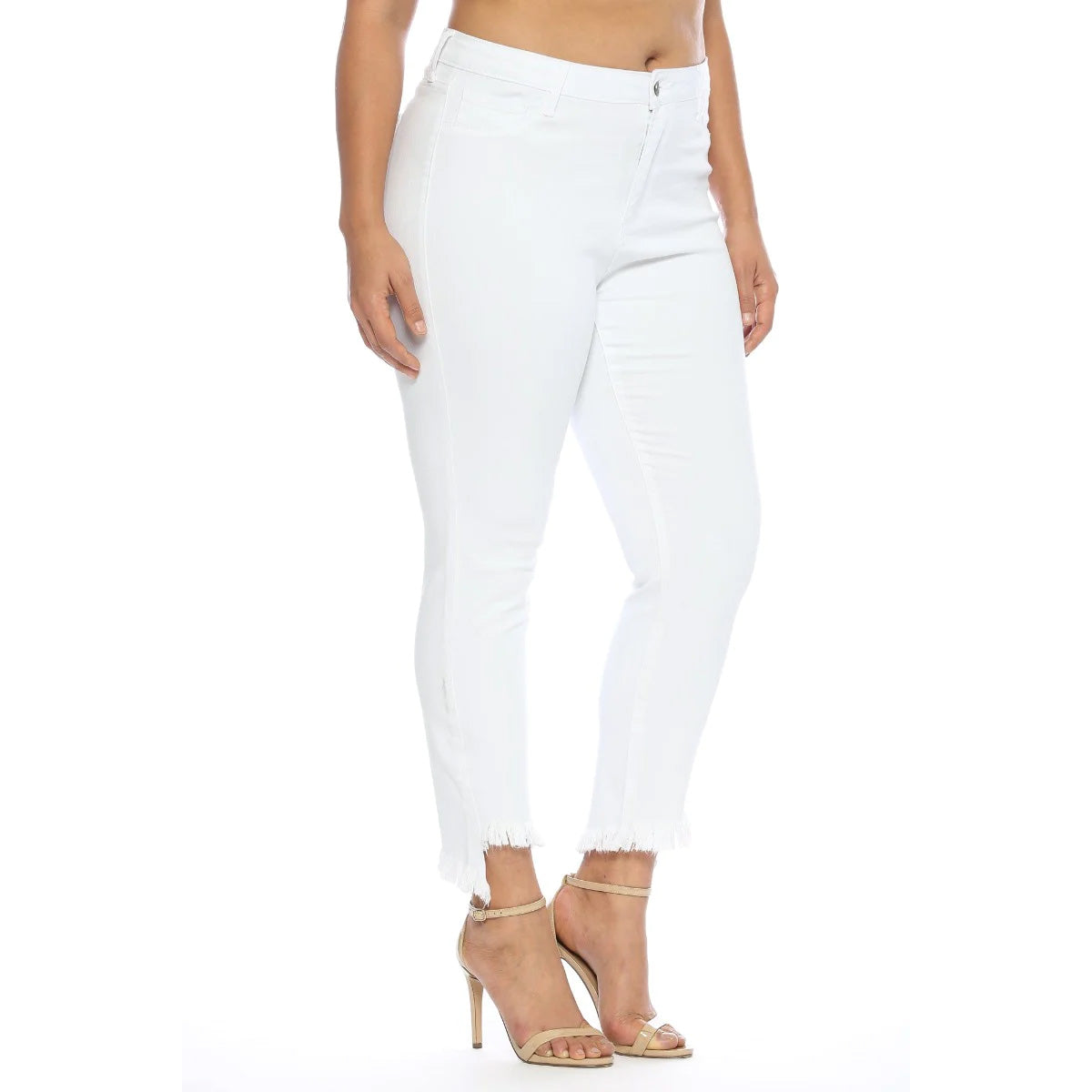Mid Rise Crop Skinny Jeans with Frey Hem - White - Southern Grace Creations