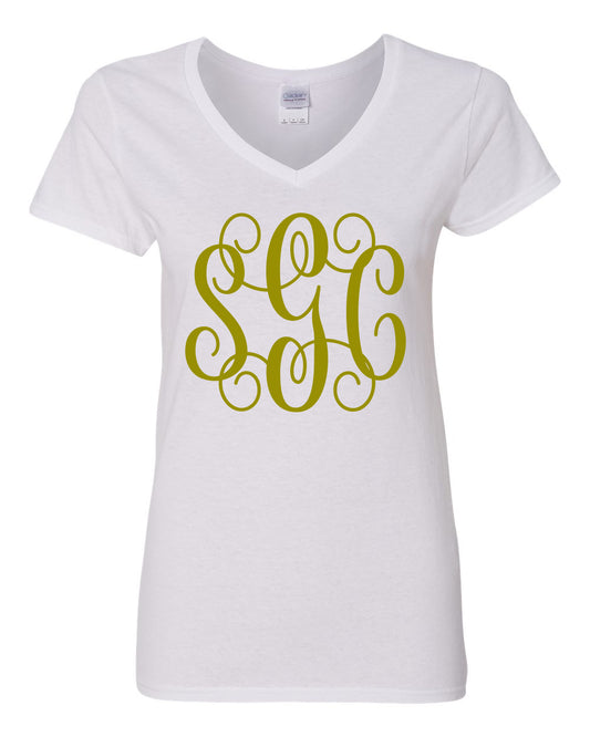 Monogram V-Neck Tee - Southern Grace Creations