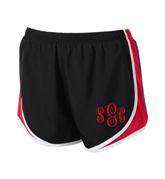 Monogrammed Athletic Shorts - Black/Red - Southern Grace Creations